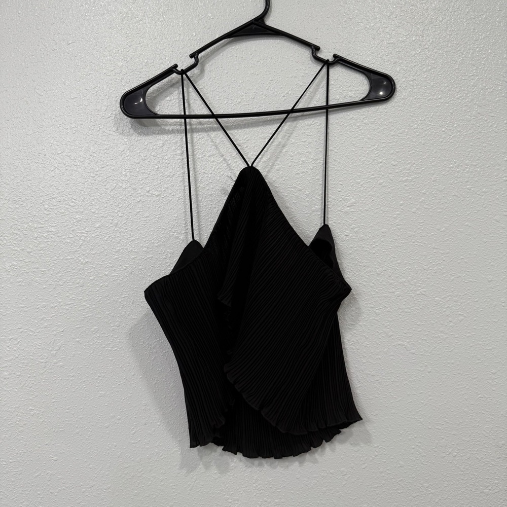 GOOD AMERICAN Black Pleated Spaghetti‎ Strap Cropped Top Style GWT0149 Size 3/4 - Picture 3 of 7